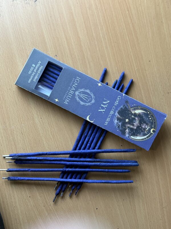 Nyx ritual incense UK max 20cm myrrh sage lavender frankincense copal purple blue mica