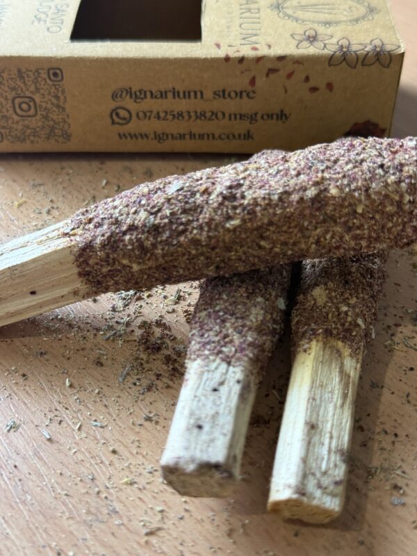 Rose jasmine palo santo close up floral blend