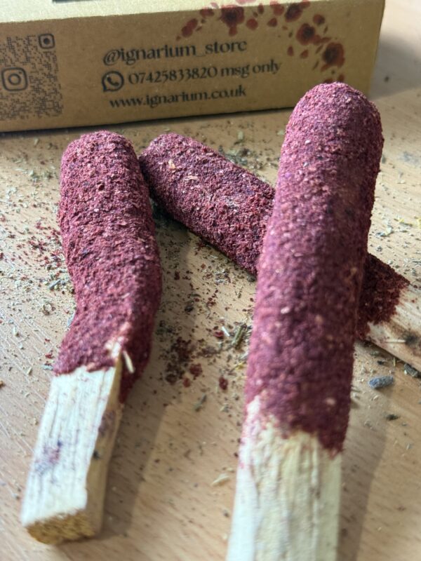 Rose dragon blood palo santo close up resin coating